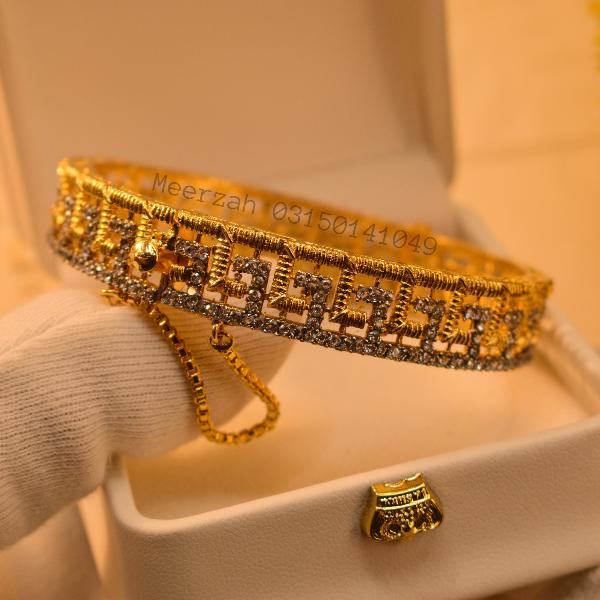 Stylish Luminous Crystal Stones Gold Plated Bangle for Girls/Women