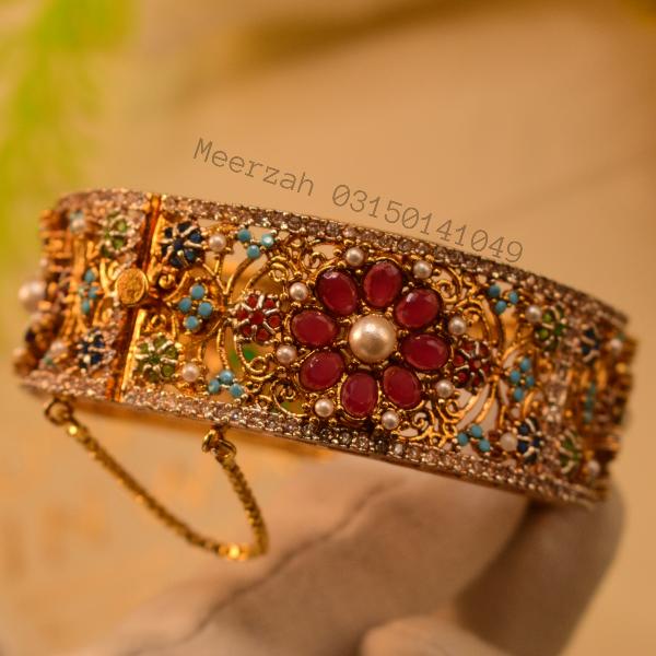 Fancy Elegant Design Multi Stones Gold Plated Bangle for Girls/Women