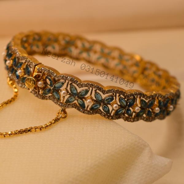 Elegant Luminous Real Stones Gold Plated Bangle for Girls/Women