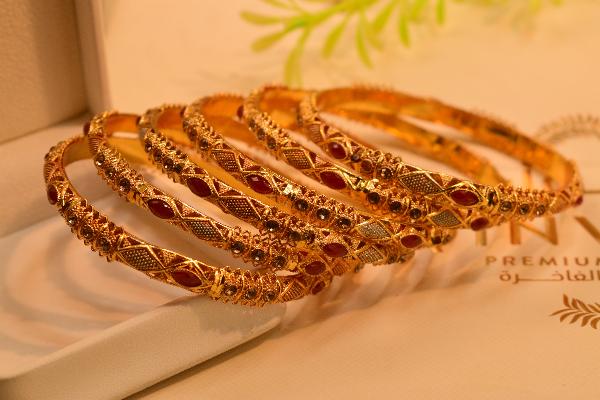 Fancy Unique Real Stones Gold Plated 6pc Bangles Set for Girls/Women