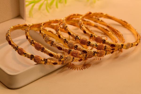 Stylish Design Real Stones Gold Plated 6pc Bangles Set for Girls/Women