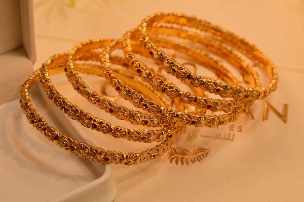 Elegant Design Real Stones Gold Plated 6pc Bangles Set for Girls/Women