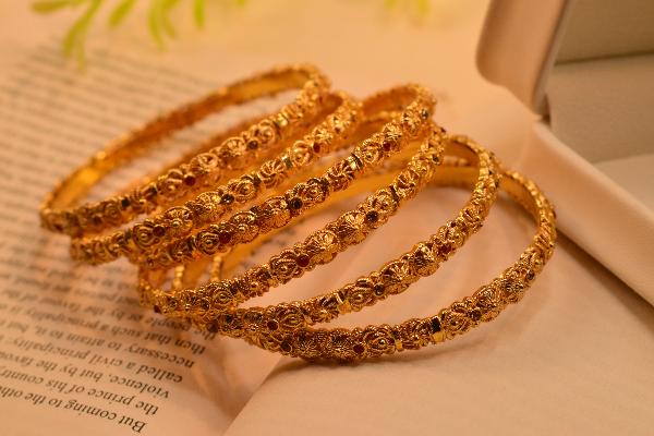 Elegant Design Real Stones Gold Plated 6pc Bangles Set for Girls/Women