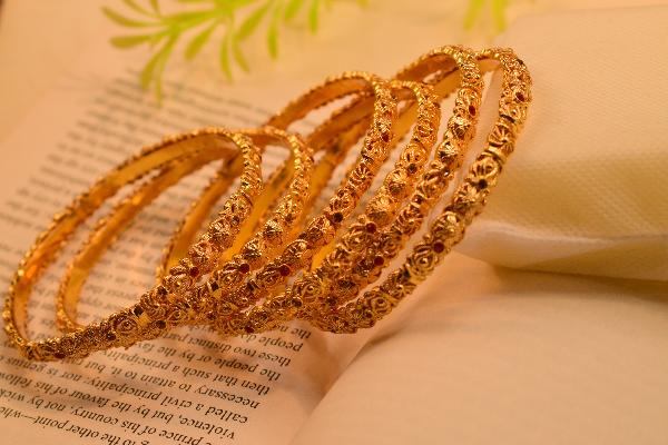 Elegant Design Real Stones Gold Plated 6pc Bangles Set for Girls/Women