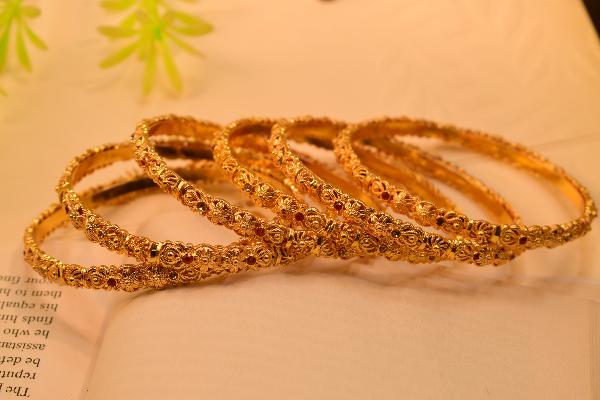 Elegant Design Real Stones Gold Plated 6pc Bangles Set for Girls/Women