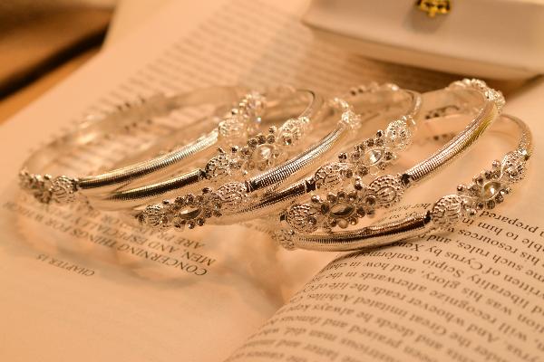 Luxury Unique Real Stones Silver 6pc Bangles Set for Girls/Women