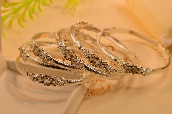 Luxury Unique Real Stones Silver 6pc Bangles Set for Girls/Women