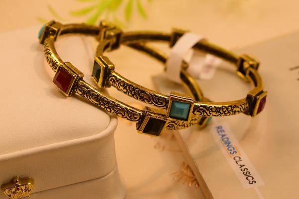 Elegant Real Stones Gold Plated 2pc Bangles Set for Girls/Women