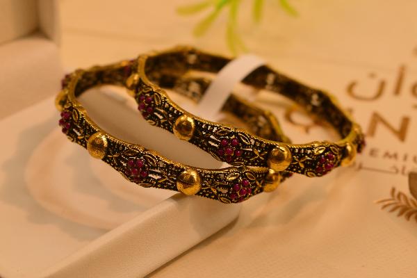 Stylish Design Real Stones Gold Plated 2pc Bangles Set for Girls/Women