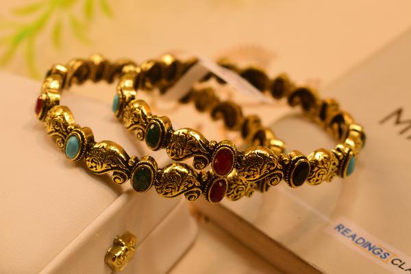 Glamorous Real Stones Gold Plated 2pc Bangles Set for Girls/Women