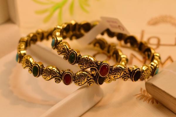 Glamorous Real Stones Gold Plated 2pc Bangles Set for Girls/Women