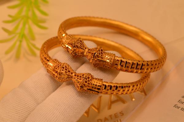 Stylish Unique Design Gold Plated 2pc Bangles Set for Girls/Women