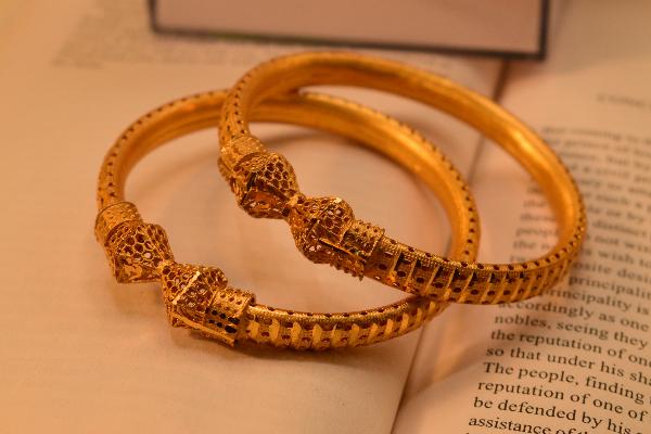 Stylish Unique Design Gold Plated 2pc Bangles Set for Girls/Women