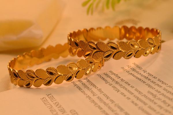 Elegant Unique Design Gold Plated 2pc Bangle Set for Girls/Women