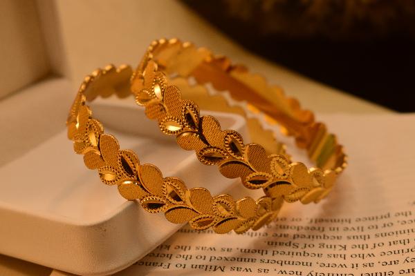 Elegant Unique Design Gold Plated 2pc Bangle Set for Girls/Women