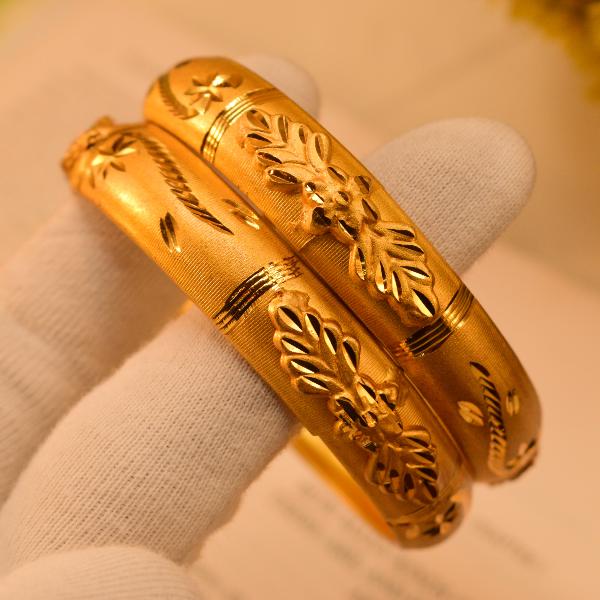 Gorgeous Unique Design Gold Plated 2pc Bangle Set for Girls/Women