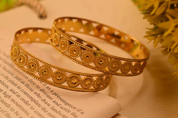 Luminous Unique Design Gold Plated 2pc Bangle Set for Girls/Women