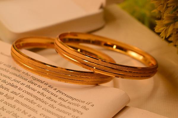 Elegant Unique Design Gold Plated 2pc Bangle Set for Girls/Women