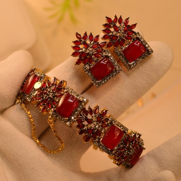 Elegant Design Real Stones Bangle and Earrings Set for Girls/Women