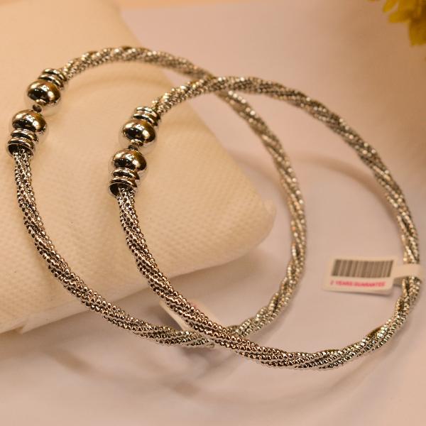 Luxury Luminous Design Silver Plated 2pc Bangle Set for Girls/Women