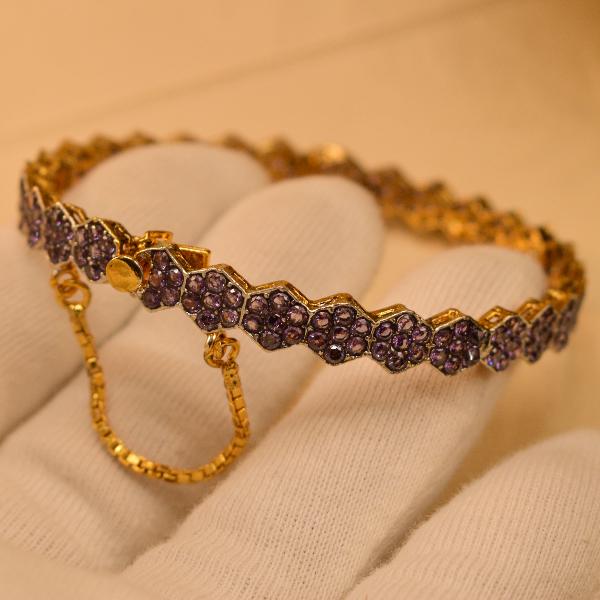 Elegant Unique Design Gold Plated Real Stones Bangle for Girls/Women