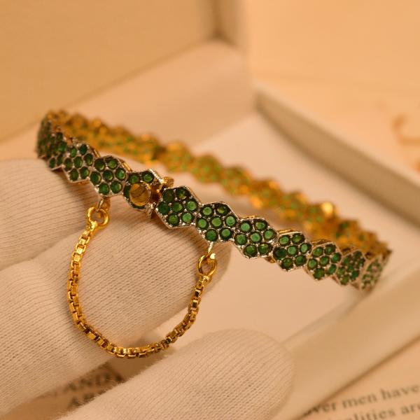 Elegant Unique Design Gold Plated Real Stones Bangle for Girls/Women