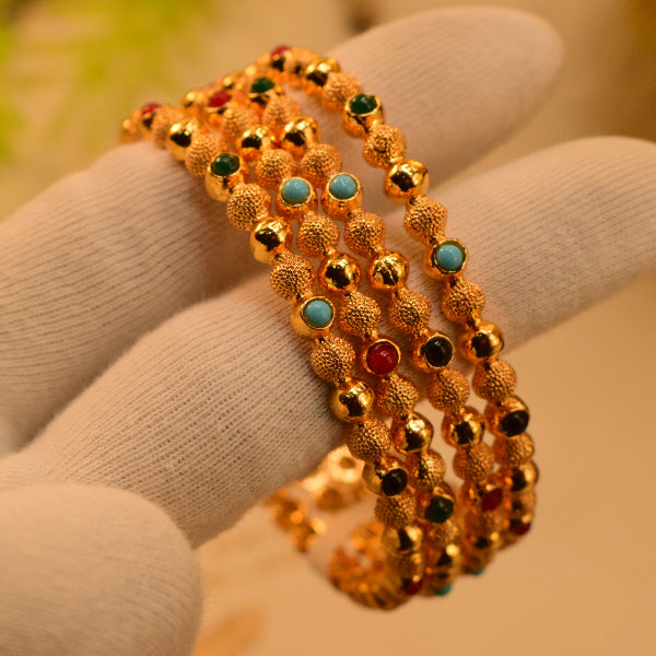 Beautiful Design Gold Plated Real Stones 4pc Bangles Set for Girls/Women