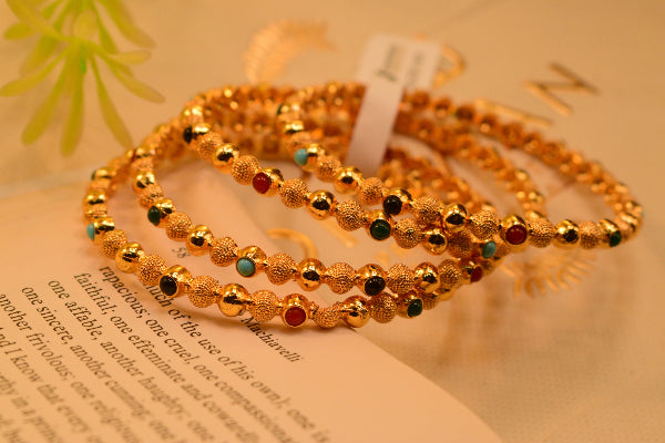 Beautiful Design Gold Plated Real Stones 4pc Bangles Set for Girls/Women