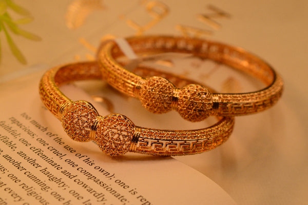 Glamorous Design Gold Plated 2pc Bangles Set for Girls/Women