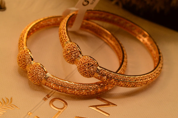 Glamorous Design Gold Plated 2pc Bangles Set for Girls/Women