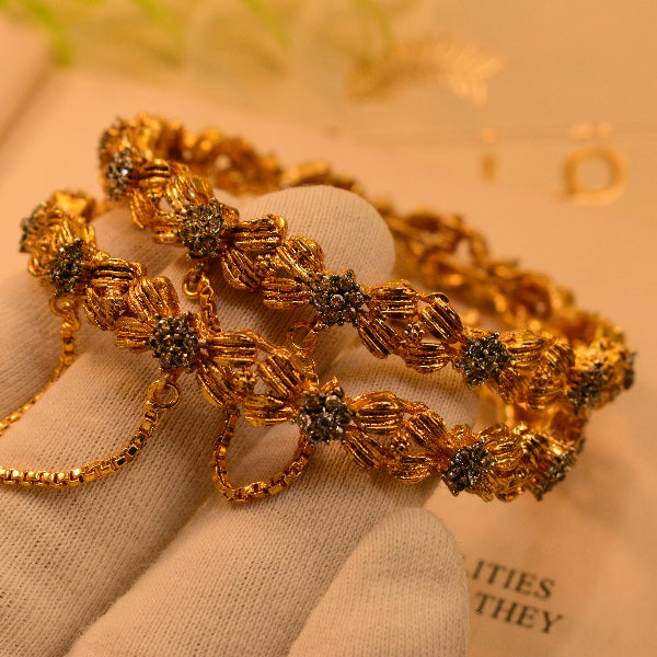 Luminous Design Real Stones Gold Plated 2pc Bangles Set for Girls/Women