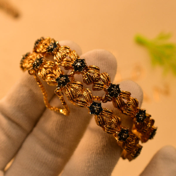 Luminous Design Real Stones Gold Plated 2pc Bangles Set for Girls/Women