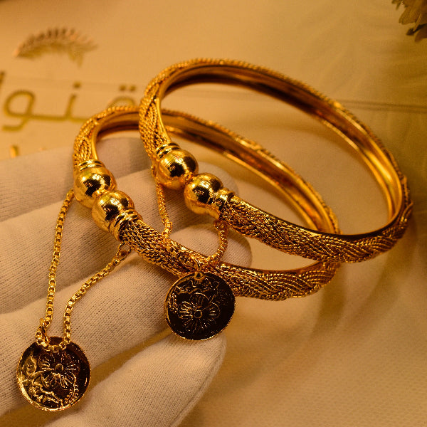 Glamorous Design Gold Plated 2pc Bangle Set for Girls/Women