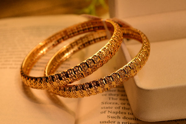 Luxury Design Gold Plated 2pc Bangle Set for Girls/Women