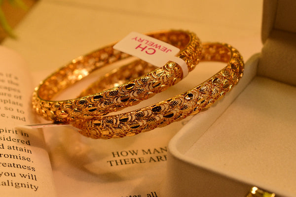 Gorgeous Design Gold Plated 2pc Bangle Set for Girls/Women