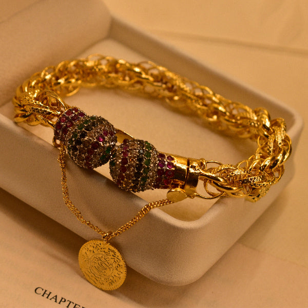 Dazzling Design Gold Plated Crystal Stones Bangle for Girls/Women