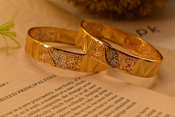 Glamorous Unique Design Gold Plated 2pc Bangle Set for Girls/Women