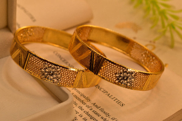 Gorgeous Unique Design Gold Plated 2pc Bangle Set for Girls/Women