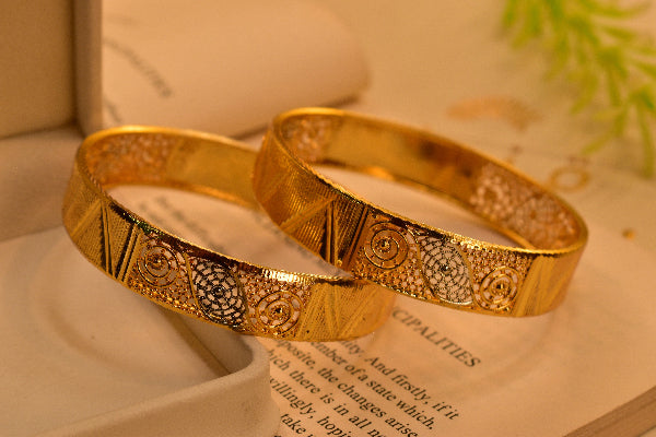 Stylish Unique Design Gold Plated 2pc Bangle Set for Girls/Women