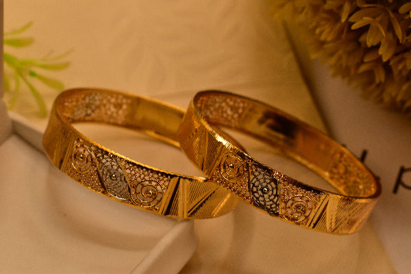 Stylish Unique Design Gold Plated 2pc Bangle Set for Girls/Women