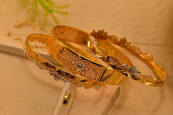 Beautiful Unique Design Gold Plated 2pc Bangle Set for Girls/Women