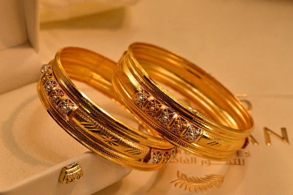 Glamorous Unique Design Gold Plated 2pc Bangle Set for Girls/Women