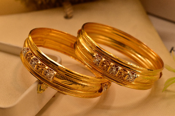 Glamorous Unique Design Gold Plated 2pc Bangle Set for Girls/Women