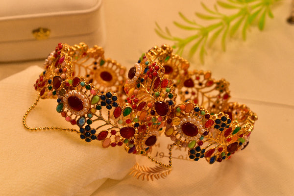 Stylish Unique Design Real Stones 2pc Bangle Set for Girls/Women