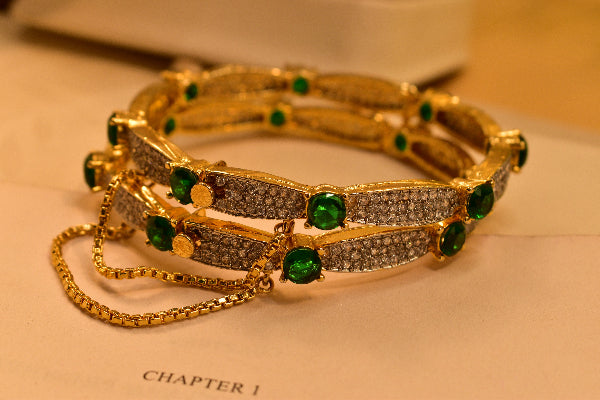 Beautiful Unique Design Real Stones 2pc Bangle Set for Girls/Women