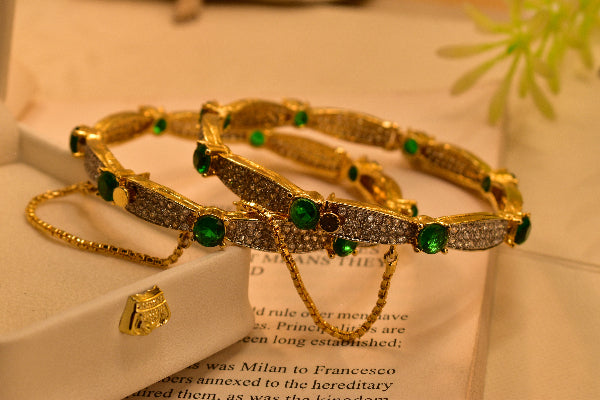 Beautiful Unique Design Real Stones 2pc Bangle Set for Girls/Women