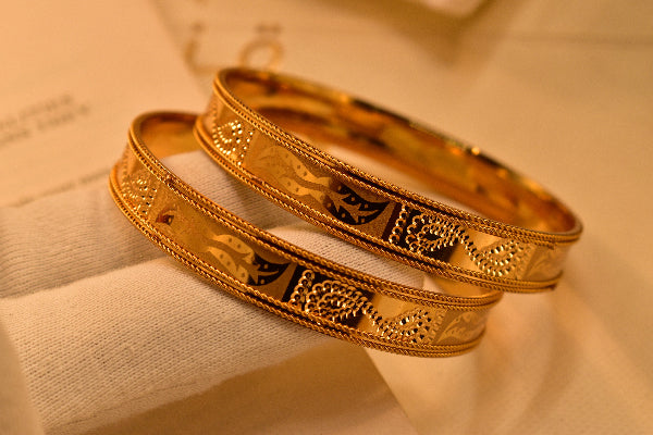 Elegant Unique Design Gold Plated 2pc Bangle Set for Girls/Women