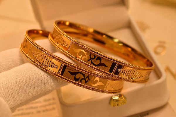 Glamorous Unique Design Gold Plated 2pc Bangle Set for Girls/Women