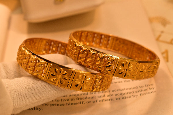 Gorgeous Unique Design Gold Plated 2pc Bangle Set for Girls/Women