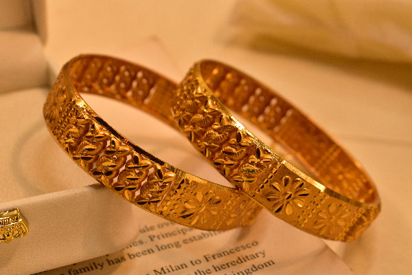 Gorgeous Unique Design Gold Plated 2pc Bangle Set for Girls/Women